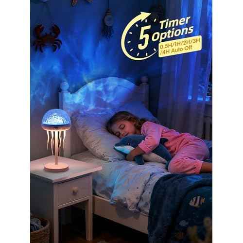 Fuloon Projection Lamp with Remote Control, Adjustable Jellyfish Shaped Table Lamp Battery Operated Night Light Ocean Room D?cor Ambient Lighting for Bedroom, Living Room, Office, Read Room