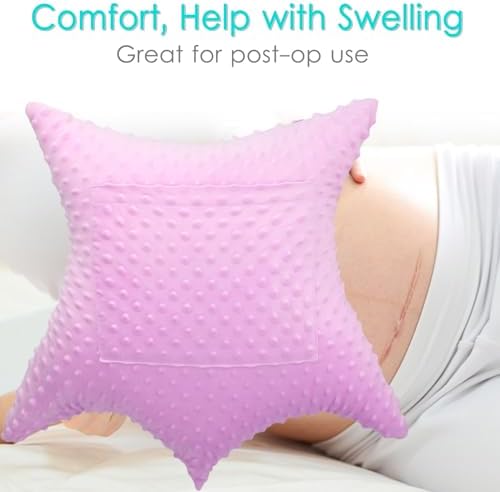 Star Shape Hysterectomy Recovery Pillowy for Hysterectomy Recovery Must Haves with 2 Pockets Products Gifts Tummy Tuck Abdominal Surgery Cushion, Minky Dot Lavender