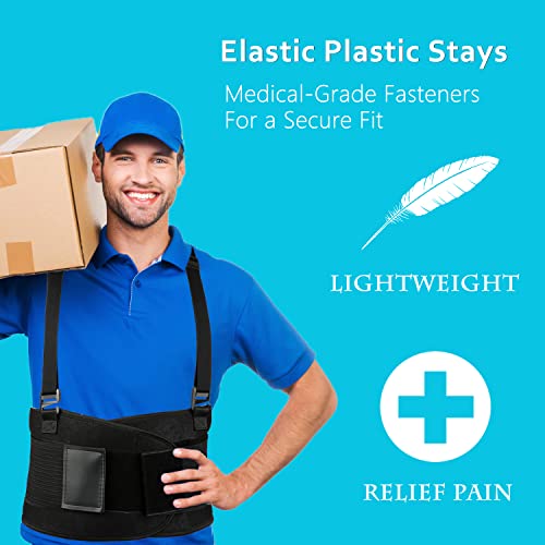 Work Back Brace - Back Support Belt for Lower Back Pain Relief, Heavy Lifting, Herniated Discs - Industrial Back Brace for Work With Shoulder Straps Fits Men and Women S(25"-30")