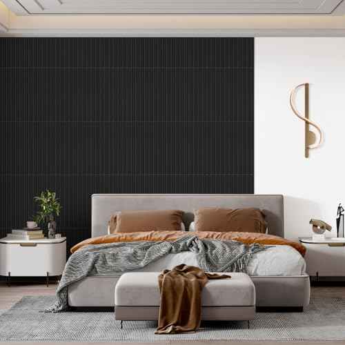 STICKGOO Slat Wall Panel, 3D Wall Panels for Interior Wall Decor PVC Fluted Textured Panel 12-Tile 19.7 x 19.7in - Black