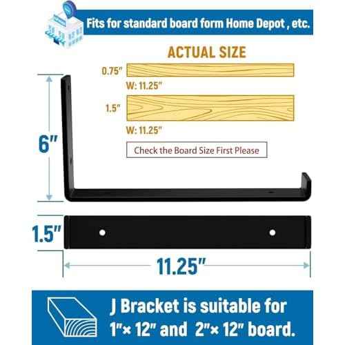 LEOPO 12 inch Shelf Brackets 12-Pack ,1/5 inch Thick Heavy Duty Industrial Bracket for DIY Floating Shelf Support, Black Coated Wall Shelf Support, 11.25¡± x 6¡± x 1.5¡±