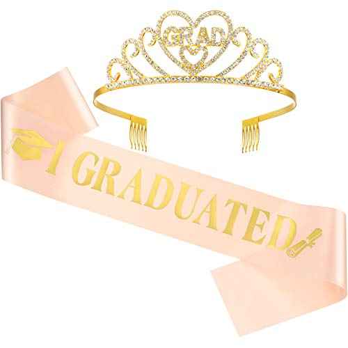 Chuangdi 2024 Graduation Satin Sash Crown Tiara Kit 2024 Graduated Party Decorations Rhinestone Tiara