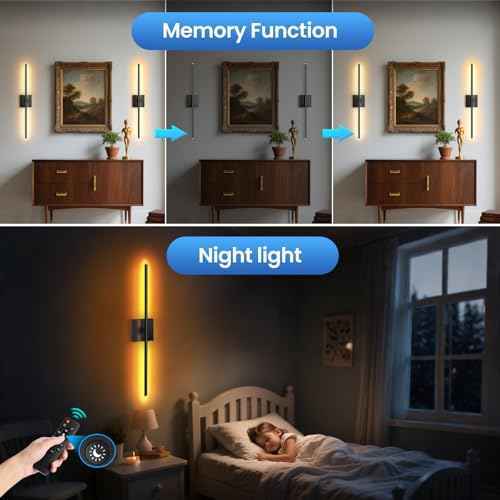 Battery Operated Wall Sconces Set of 2, Rechargeable Wall Lights Wireless Sconces with Touch and Remote, 2500K-6500K Dimmable Wall Lights for Bedroom, Night Light, 350¡ÆRotation,28 Inch (2 Pack)