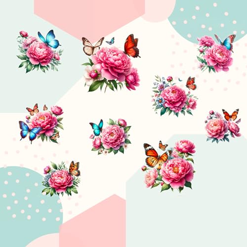 Cute Pink Peony Floral Butterfly Wall Stickers Decor Wall Decals Peel and Stick Flowers DIY Removable Funky Home Wall Art Decorations for Living Room Kitchen Bedroom Office