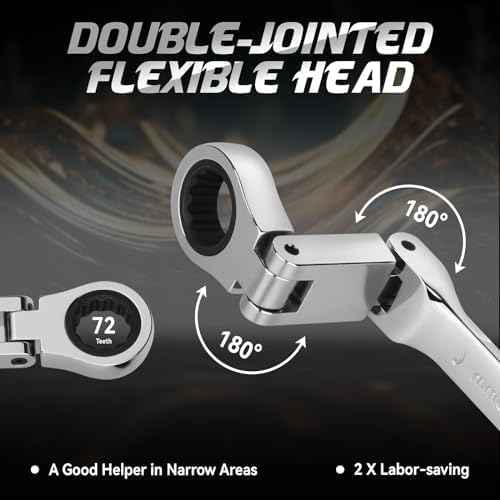 DISEN Double Jointed Extra Long Flex Head Ratchet Wrench Set, 6 PCS Metric 8-19mm Box End Ratcheting Wrench with a Magnetic Pickup Tool Kit, 72-Teeth, Cr-V Steel,12 Point Combination Wrench set