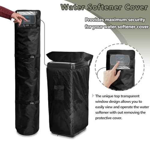 Bitubi 2Pcs Water Softener Cover, Outdoor Softener Tank/Filter Cover + Brine Tank Cover,Upgraded Top with Adjustable Transparent PVC Window, All Weather Protection, Black