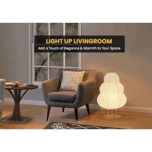 Noguchi Akari Rice Paper Lantern Lamp - Dimmable Japanese Table Lamp with Washi Paper Shade, Bulb Included - Japandi Bedside, Desk Light