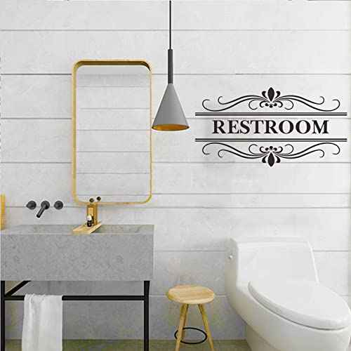 Restroom Sign Wall Decal Vinyl Stickers, Removable Cute Art Design DIY Sticker Mural for Restroom Bathroom Washroom WC Toilet Door Decoration