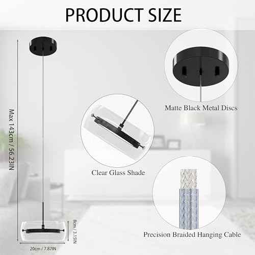Pendant Lights Kitchen Island Dual-Sided LED Lighting, Adjustable Hanging Length,Clear Glass Shade, Dimmable, Modern Ceiling Light Fixture for Dining Room, Bar, Living Room, Matte Black