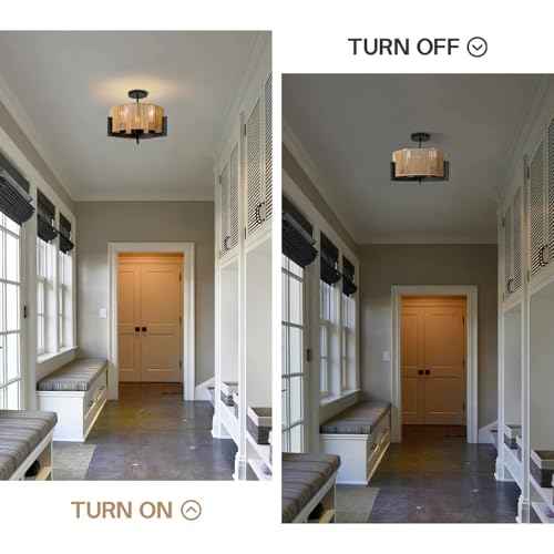 Boho Light Fixture,13.6'' Rattan Ceiling Lights,3-Light Coastal Semi Flush Mount Ceiling Light Fixture,Farmhouse Chandelier, Nursery Light Fixtures,Flush Mount Lights for Bedroom Entryway