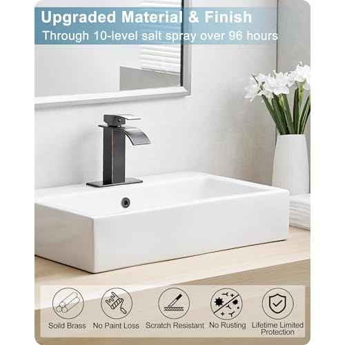 Waterfall Bathroom Faucet Oil Rubbed Bronze, Brass 4 Ins Bathroom Faucets One Hole or 3 Hole, Single Handle with Deck Plate, Pop-up Drain & Water Hose