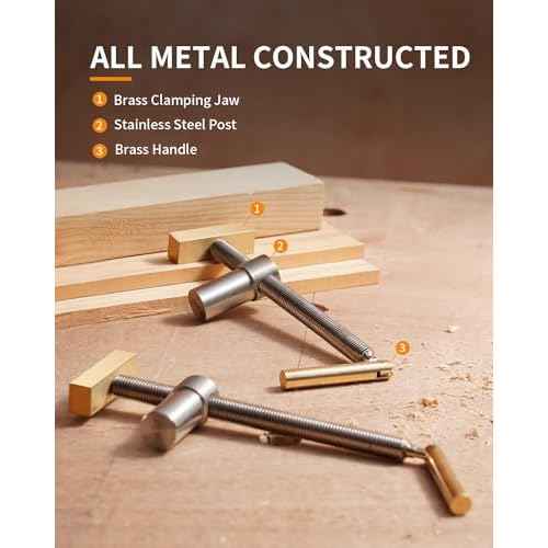 DAYDOOR Bench Dog Clamp, 3/4'' Dog Hole Clamp for Woodworking, Upgraded Adjustable Workbench Stop with Brass Handle (19mm, 2 Pack)