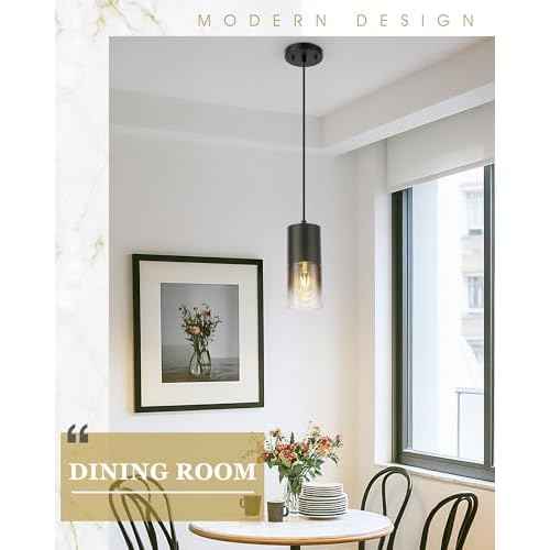 2-Pack Pendant Lights Kitchen Island, Hanging Lights Fixtures with Cylinder Black Gradient Glass, Modern Kitchen Pendant Lighting Over Island for Dining Room, AD-24023-1P2-BK-SM