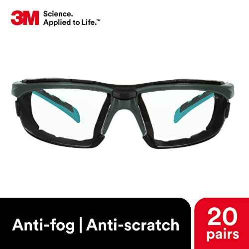 3M Safety Glasses, Solus 2000 Series, ANSI Z87, Scotchgard Anti-Fog Anti-Scratch, Clear Lens, Gray/Teal Frame, Removable Foam Gasket, Pack of 1