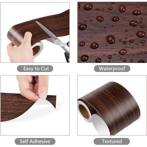 YENHOME Wood Wallpaper Border Peel and Stick Wood Grain Tape Walnut Wooden Wallpaper Border Trim Removable Wooden Wall Paper Border for Bedroom Furniture Bulletin Board Mirror Frame Border 3" X236"