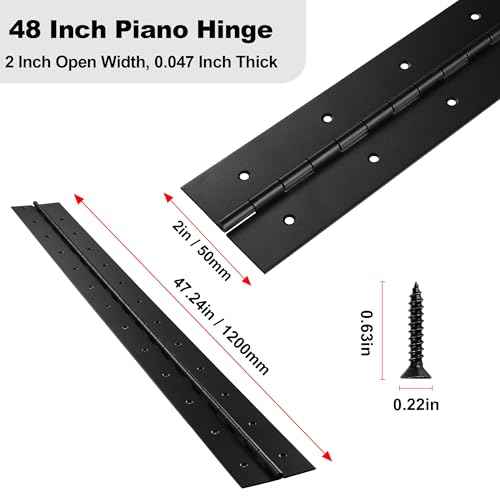 2 Pack Heavy Duty Piano Hinge 48 Inch x 2 Inch Width, 0.047'' Thick Stainless Steel Black Continuous Hinge for Cabinet, Door, Toolbox, Wooden Box, Metal Plate, Furniture, Industrial Project
