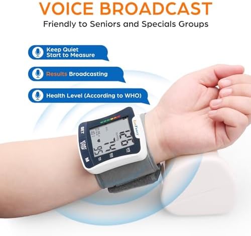 LotFancy Talking Blood Pressure Monitor, Blood Pressure Monitors for Home Use, Blood Pressure Machine with Voice Broadcast, Wrist Blood Pressure Cuff 5.3"-8.5"