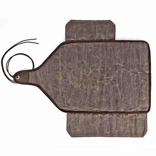 TOURBON Waxed Canvas Tool Roll Up Bag, 25-Pocket Wood Carving Chisel Carrying Case, Multi-Purpose Tool Pouch with Zipped Compartments