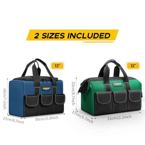 2 Piece Tool Bags,12 inch Storage Bags, Heavy Duty Canvas with Multiple Pockets, Green and Blue