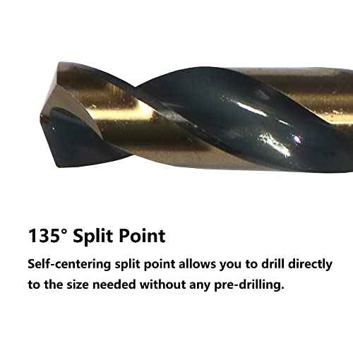 6PCS 1/2" HSS Black Gold Twist Drill Bits Set, 135 Degree Split Point, Jobber Metal Drill Bit, General Purpose for Use in Mild Steel, Copper, Aluminum, Zinc Alloy, Wood, and Plastic