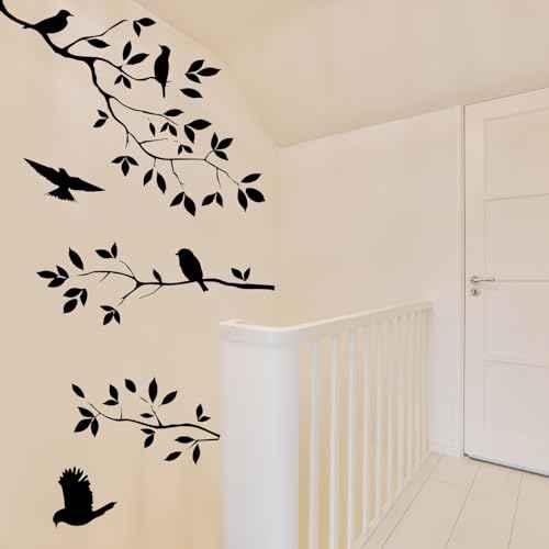 Bird Tree Branch Wall Sticker Decal Black Vinyl Wall Art Decor Peel and Stick Living Room Home Decoration