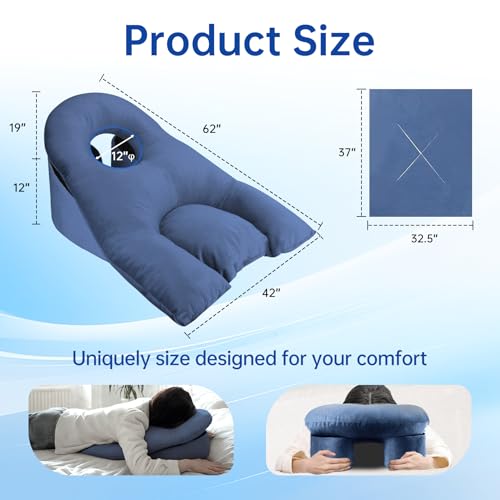 Face Down Pillow After Eye Surgery - BBL Pillow After Surgery for Sleeping - Prone Face Down Massage Pillow Headrest for Bed - Vitrectomy Recovery Equipment, Blue