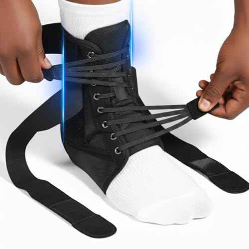Lace Up Ankle Brace for Men & Women ? Adjustable Ankle Support Straps for Sprained Ankle, Achilles Tendonitis, Ligament Injury & Pain Relief ? Sports Ankle Brace for Basketball, Football & Volleyball (Large)