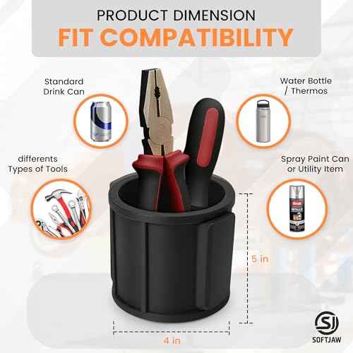 SoftJaw Slim Magnetic Cupholder | Heavy-Duty Rubber Tool Holder for Water Bottles & Cans | Scratch-Resistant & Durable for Trucks, Equipment, Worksites, Tailgating & More | Made in USA (Black, Slim)