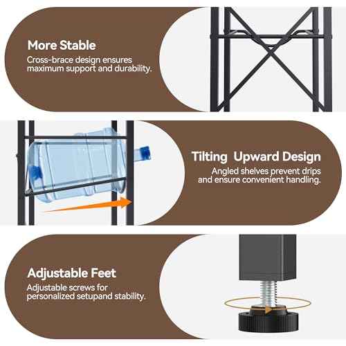 5 Gallon Water Bottle Jug Holder, Water Jug Stand with 55mm Water Dispenser Valve, Heavy Duty Water Bottle Storage Rack with Wooden Storage Tier for Kitchen, Home and Office