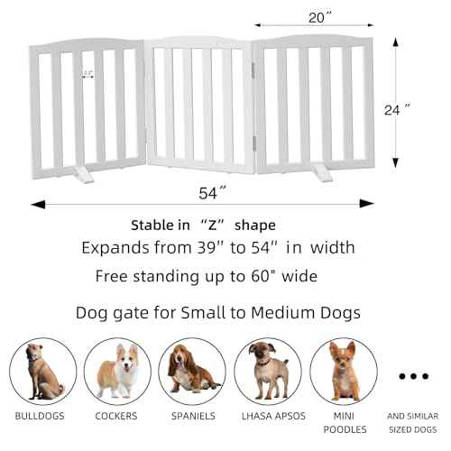 ZJSF Foldable Freestanding Indoor Dog Gate for House Wood White Long Pet Gates Dog Fence for Stairs Puppy Gates for Hallways,Pet Fence, Puppy Gate,Support Feet Included 24 "Height-3 Panels
