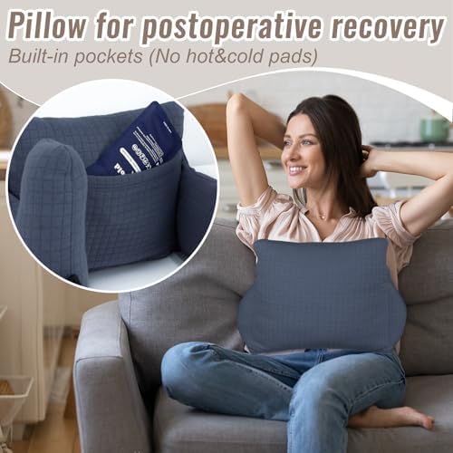 Hysterectomy Recovery Pillow, Post-Surgery Cushion for Abdomen C-Section Tummy Tuck Lumpectomy Myomectomy Patients Must Haves Abdominal Pillow with Pocket (Navy Blue)