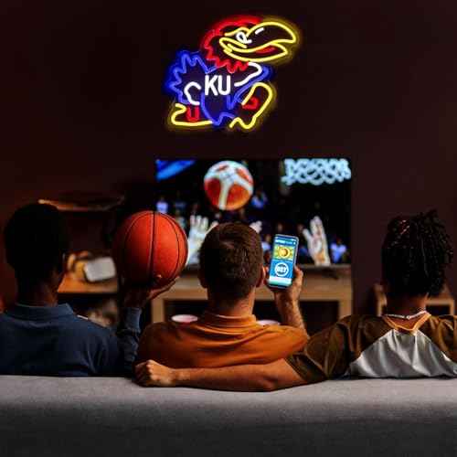 University Basketball Team Neon Sign, Light Up Dimmable College Kansas Hawk Team Logo Led Neon Sign Light Hanging for Wall Decor, Bedroom, Dormitory, Man Cave, Birthday Christmas Gift