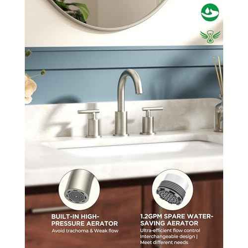 FORIOUS Brushed Nickel Bathroom Faucet 3 Hole with Metal Pop Up Drain and 24" Supply Hose, 2 Handle 8 Inch Widespread 3 Hole Vanity Faucet for Bathroom Sink Brush Nickel with 360¡Æ Swivel Spout