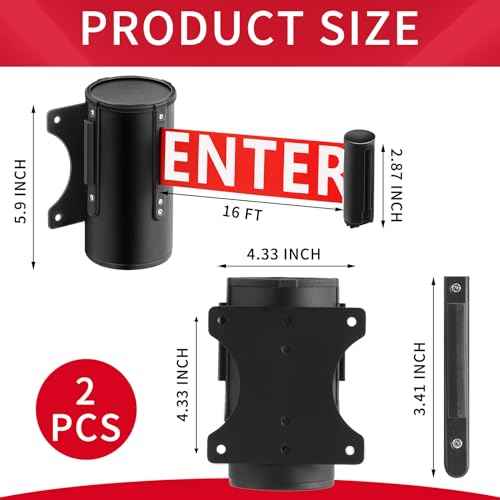 Landical 2 Pcs Fixed Wall Mount Retractable Barrier Belt DO NOT Enter Sign Safety Belt Barrier Rope with Braking System Locking Button for Crowd Control Parking