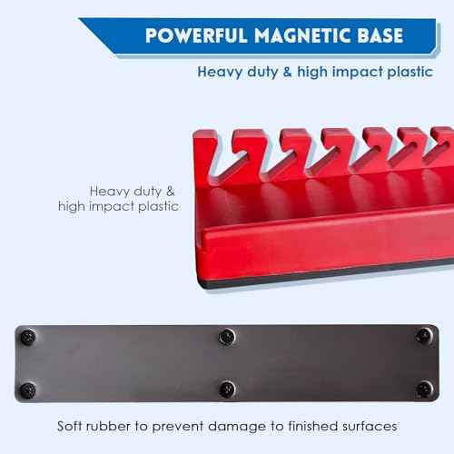 Magnetic Wrench Organizer, 2 PCS Tools Wall Mount Wrench Holder for 20 SAE and Metric Wrenches (Red & Blue(2PC), Wall Mount Wrench Organizer)