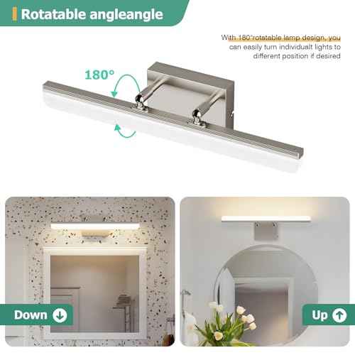 Brushed Nickel Vanity Light, 15.7¡± Dimmable LED Bathroom Light Bar with 5CCT, Adjustable Angle ? Modern Wall Lighting for Bathroom, Powder Room, Bedroom, Apartment, Hotel