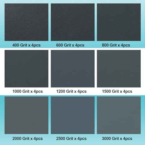 36PCS Sand Paper, Sandpaper Assortment Pack, Assorted for Wood Furniture Metal Finishing and Automotive Polishing, Wet Dry Sandpaper 400/600/800/1000/1200/1500/2000/2500/3000 Grit, 9 x 3.6 Inch