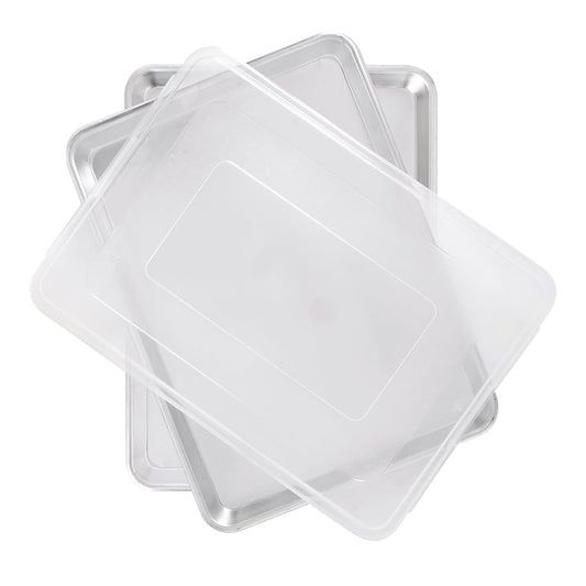 Nordic Ware Naturals Half Sheet Set - USA Made Aluminum Commercial Quality Sheet Pan for Baking or Roasting, Encapsulated Galvanized Steel Rim Prevents Warping, 2pk Half + Lid