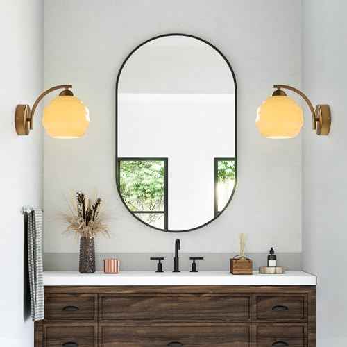 Mid Century Modern Gold Wall Sconce Glass Sconces Wall Lighting Bathroom Vanity Light Fixtures Globe Wall Lamp Bedroom Wall Lights for Living Room Bedroom Hallway Foyer