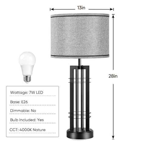 27in Tall Table Lamps for Living Room Button Control Farmhouse Rustic Table Lamps Set of 2 SideTable Lamps Black&Grey Bedroom Lamps for Bedside Nightstand End Table 2025 New