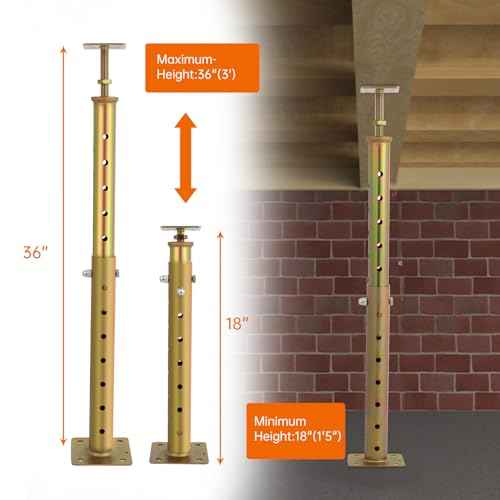2 Pcs Adjustable House Floor Jacks, 18"-36¡±(1'5"-3') Height Range, Heavy Duty Support Joist Beam Basement Jack Post Pole for Leveling, Maximum Height Capacity 5570lbs, Galvanized