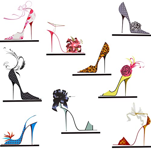 Maydahui Fashion Colorful High Heels Shoes Wall Decal Modern Women Flower Shoes Heels Wall Stickers (32 x 30 Inch) for Shoe Wardrobe Girls Bedroom Living Room