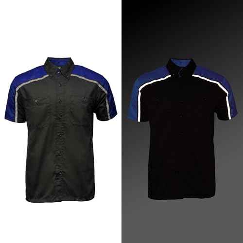 Milwaukee Motorcycle Clothing Co. MDM11602 Men's Black and Blue Button Up Mechanic Shirt w/Reflective Stripe