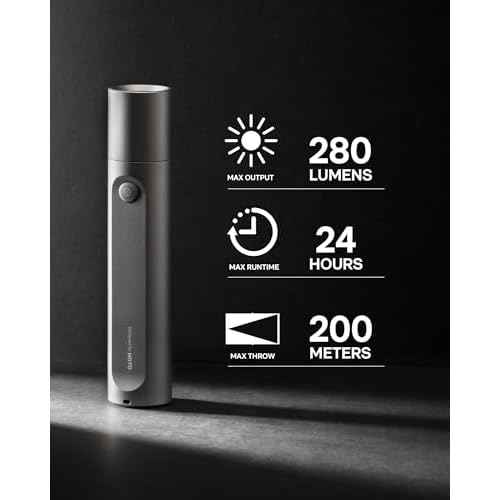 HOTO Flashlight Fit, LED Rechargeable, USB-C Charging, 3 Modes, Up to 24 Hours, 1500mAh, 280 Lumens, 656ft, IP55 Waterproof, Compact Flashlight Widely Used in Camping, Hiking, Emergency