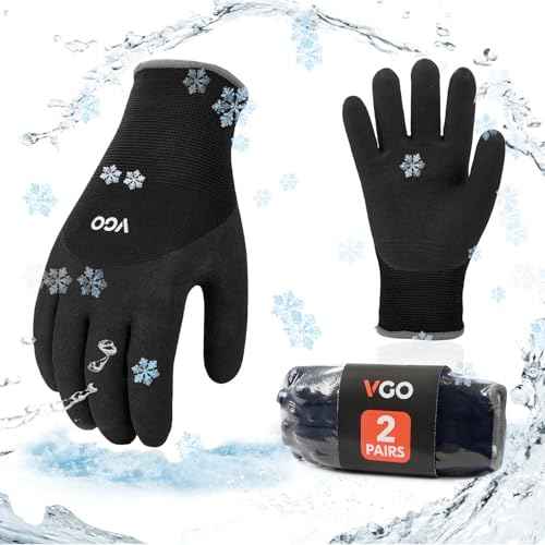 Vgo... 2-Pairs Freezer Winter Work Gloves, Double Lining Rubber Latex Coated for Outdoor Heavy Duty Work (Size M, Black, RB6032)