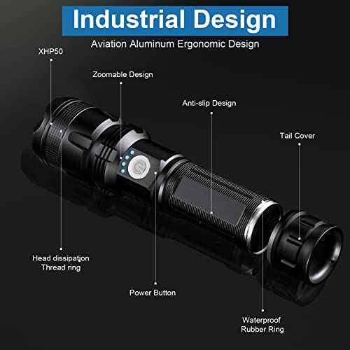 Rechargeable Flashlights 90,000 High Lumens - 2 Pack, Super Bright LED Flash Light with 5 Modes, 12 Hour Brightest Waterproof Handheld Flashlight for Home, Camping