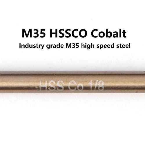 1/8" Cobalt Drill Bits(10PCS), M35 HSSCO High Speed Steel Double Ends Stubby Body Twist Drill Bit Set for Hardened Metal, Stainless Steel, Cast Iron, Plastic and Wood