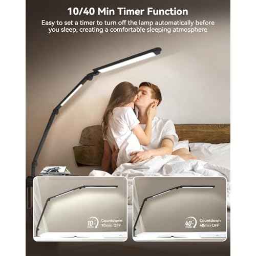 LED Desk Lamp with Clamp, Architect Desk Lamp with Remote, Flexible Swing Arm Desk Light with Dual LED Light, Stepless Dimming, 5 Color Mode & 4 Brightness for Sewing Painting Drafting Crafting
