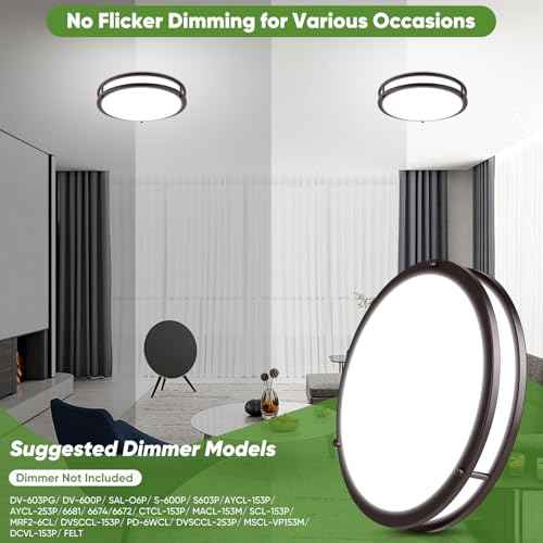 2-Pack 36W LED Ceiling Lights, 13inch Oil Rubbed Bronze Flush Mount Light Fixtures 3600LM 2700K/3000K/4000K/5000K/6500K Adjustable Ceiling Lights, Modern Dimmable Lighting for Kitchen Hallway Bathroom