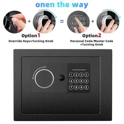 Digital Electronic Money Safe, Steel Security Lock Box with Keypad, Office Hotel Business Jewelry Gun Cash Safe, 0.23 Cubic Feet, 9.06" W x 6.69" D x 6.69" H£¨black£©
